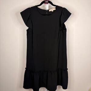 #128 ANN TAYLOR LOFT Sz. M PTP 19.5" Black Ruffle Dress